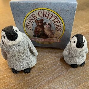 Vintage Stone Critters Penguin Figurine Set of 2 SCL-185 and SCB-141 USA